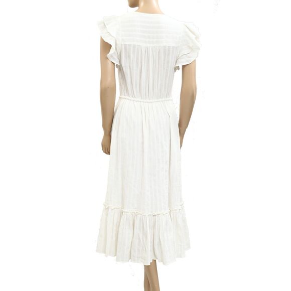 Veronica Beard Tinzia Lurex-Striped Midi Dress Ruffle Flutter Sleeve XS 281110 - Picture 5 of 7